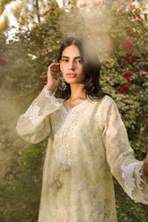DA-2136 LEMON 2PCS  EMBROIDERED KURTA WITH TROUSER
